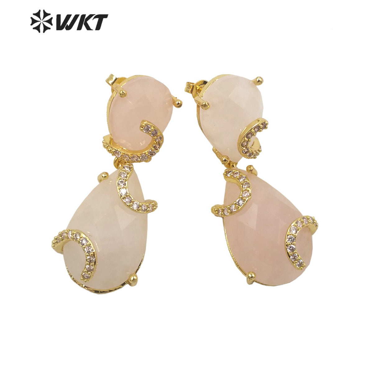WT-E692 WKT New Design Colorful Spring Match Style Faceted Natural Stone Teardrop Earrings with Cubic Zircon Earrings for Party