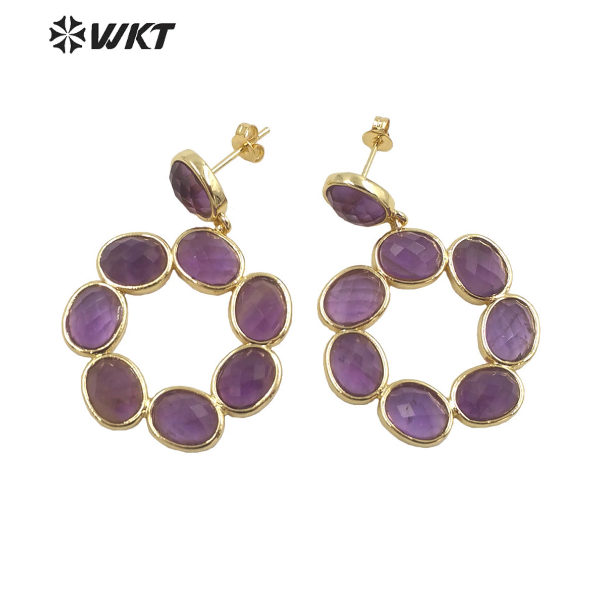 WT-E713 Newest Fashion Gold Natural Eight Stone Made Earrings Gorgeous Birthday Stone Earrings for Friend Gift