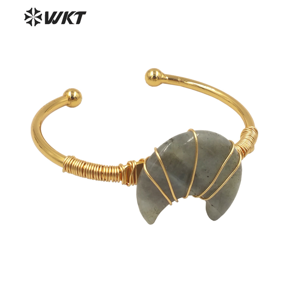 WT-B604 Natural Stone Bangles Delicate Crescent Stone Bangles Opening Adjustable Charming Bamgles Natural Gemstone Bangles