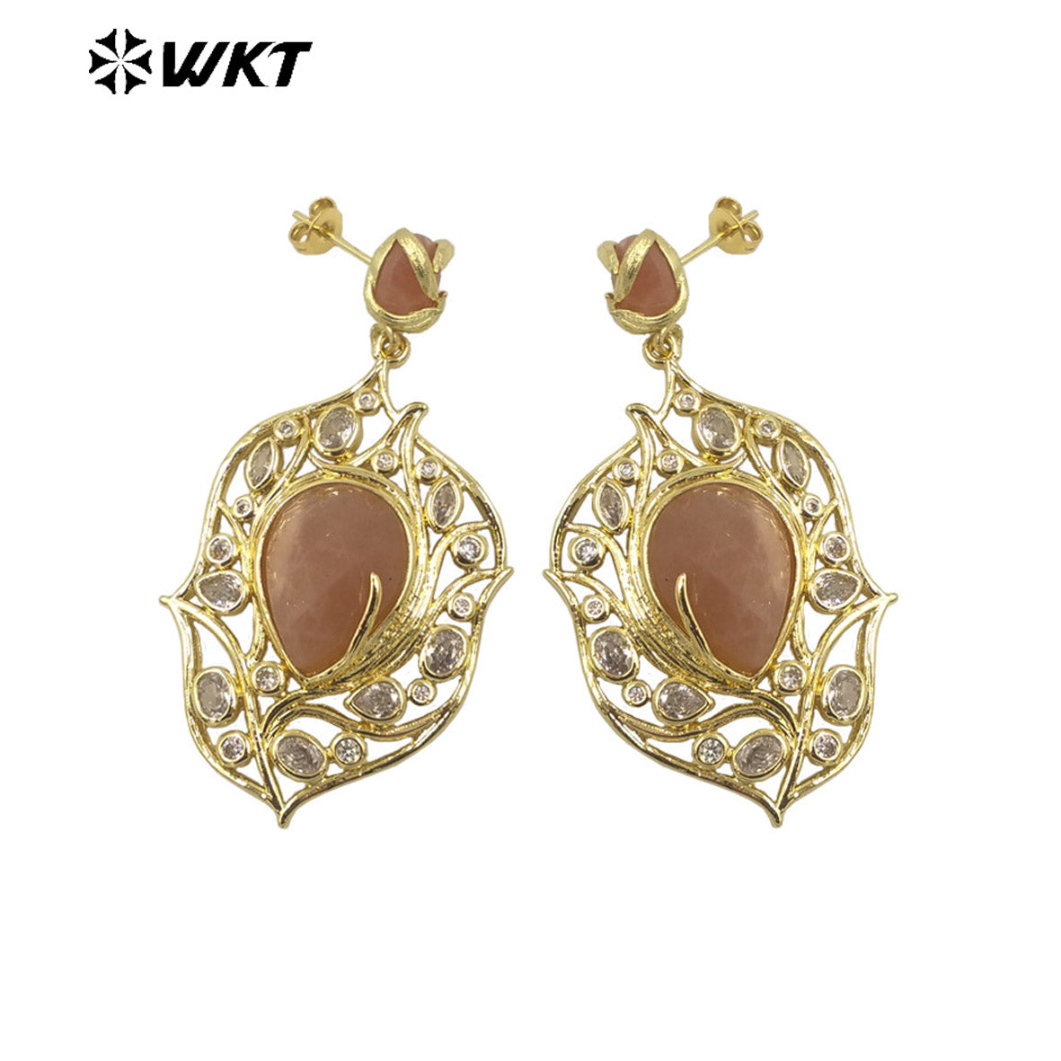 WT-ME090 Wholesale Fashion 18k Real Gold Plated Resist Tarnishable Gemstone Women Earrings for Vacation Earrings Studs