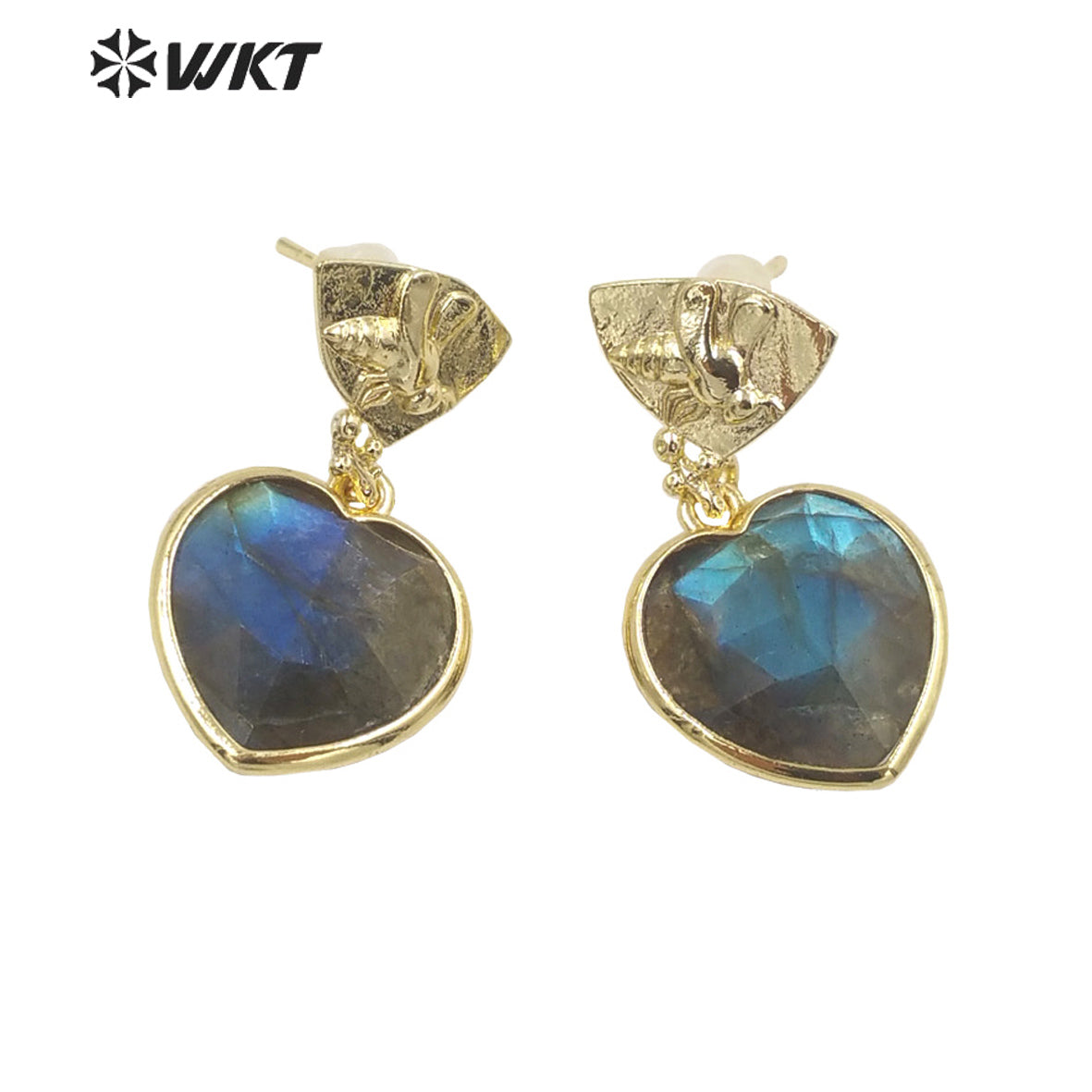 WT-E680 WKT Newest Fashion Small Lovely Heart Earrings Studs Gold Plated Natural Gemstone Women Stone Earrings