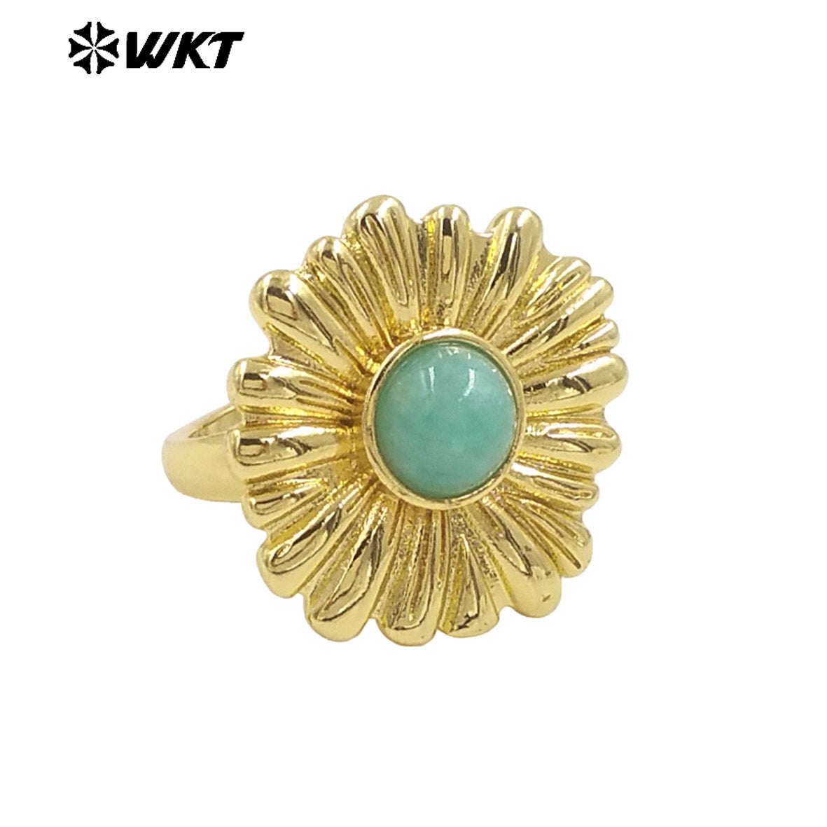 WT-R532 Newest Design Romantic Delicate 18K Real Gold Plated Metal With Natural Round Stone Setting Women Party Rings