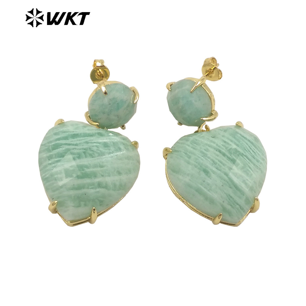 WT-E719 First Choice Hot Natural Gemstone Carved Heart Earrings for Lovers 18k Gold Plated Lapis Amethyst Stone Anniversary Stud