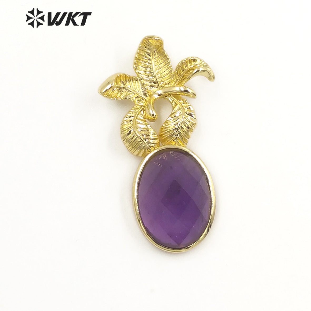 WT-P1923 Fashion Design Trendy New Precious Colorful Stone Flower Shaped Oval Amazonite Amethyst Gemstone Pendants