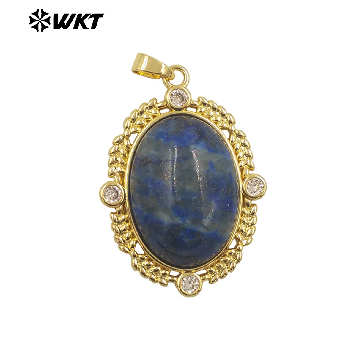 WT-P1985 Wholesale Fashion Gold Bezel Setting With Zircon Around Natural Oval Rose Quartz Stone Pendant for Necklace