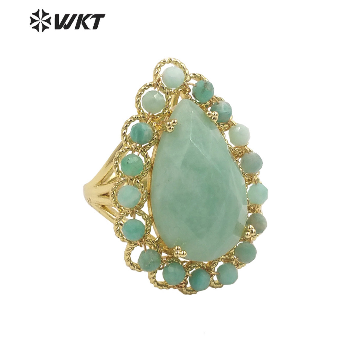 WT-R458 Gorgeous Invisible Setting Natural Teardrop Stone Ring 18k Gold Plated Precious Gemstone Drop Anniversary Ring
