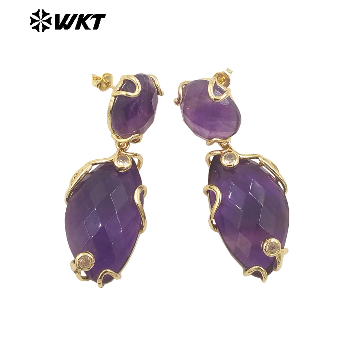 WT-E751 Wholesale New Gorgeous Precious Natural Gemstone Made With Claw Setting Amazonite Rose Quartz Dangle Stone Earrings