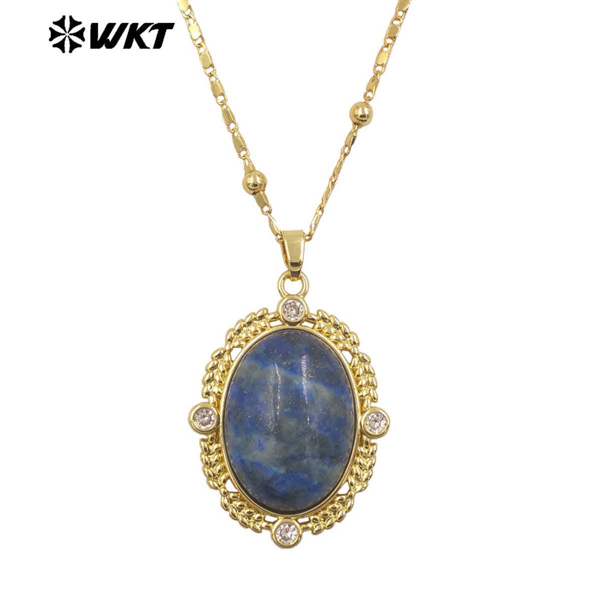WT-N1474 Amazing 18K Real Gold Plated Resist Tarnishable Natural Gemstone Bezel Setting Oval Shape With Zircon Stone Necklace