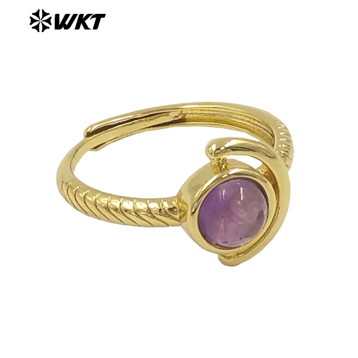WT-R540 Newest Delicate Tiny Round Natural Stone Women Birthday Ring in Open Size With 18k Gold Plated