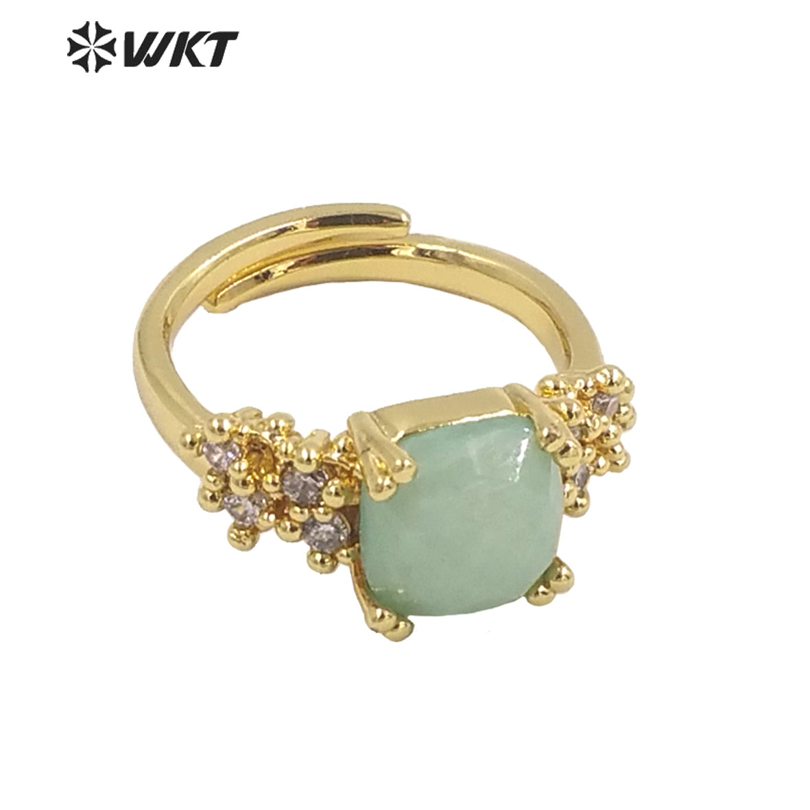 WT-R449 Wholesale Micropaved Cubic Zircon Decorative Square Stone Ring for Birthday Gift Ring Trendy Rose Quartz Ring