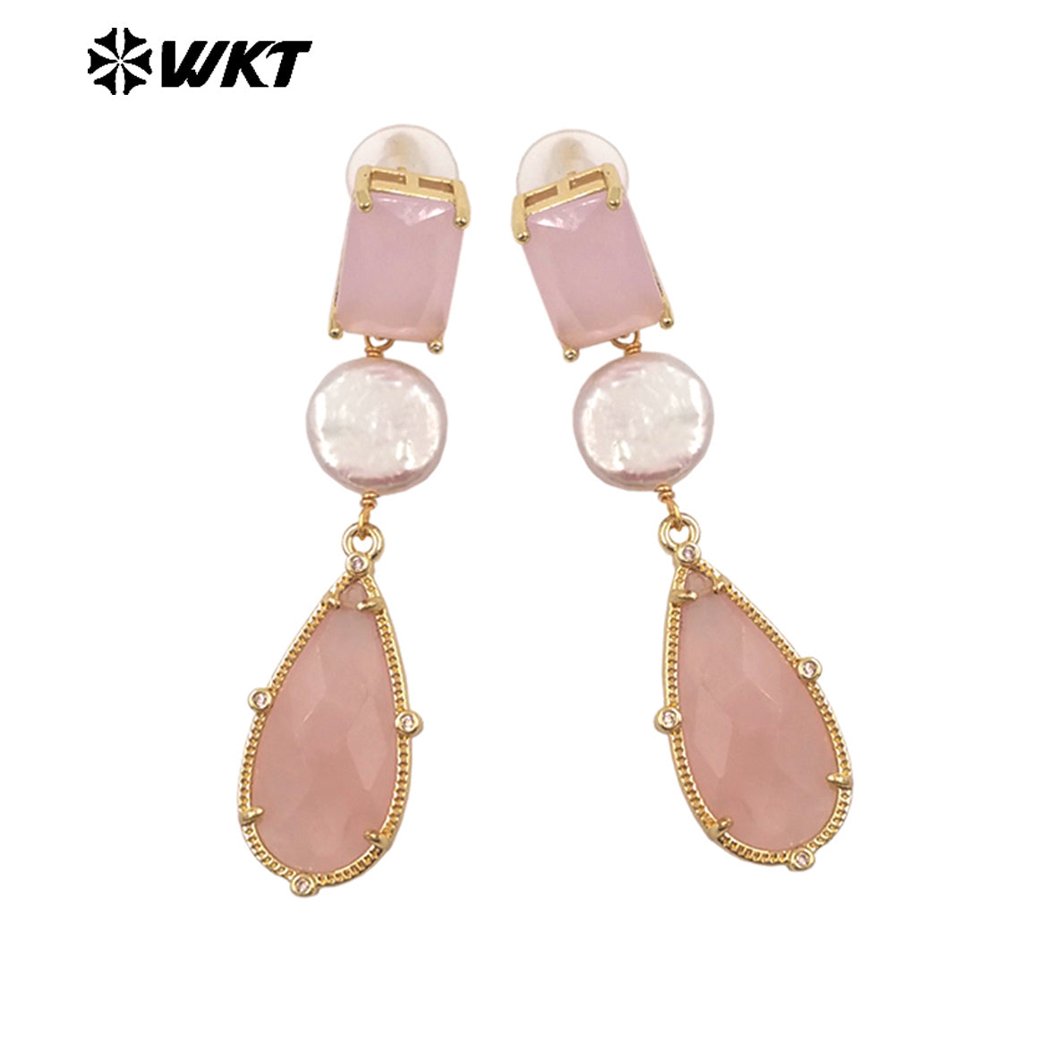 ME121 Wholesale Gold Plated Women Gemstones Earrings Jewelry Natural Amazonite Stone WaterBDrop Shape Romantic Ladies Gift