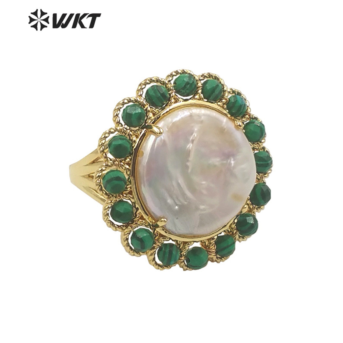WT-MPR061 Vintage Design Natural Stone & Freshwater Pearl Stravagante 18k Gold Plating Women Pearl Boho Ring for Gift
