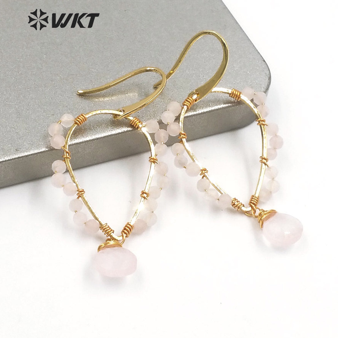 WT-E693 Amazing Wire Wrapped Natural Gemstone Drop Charming Earrings Unique Handmade Tiny Beads Earrings for Friend Gift