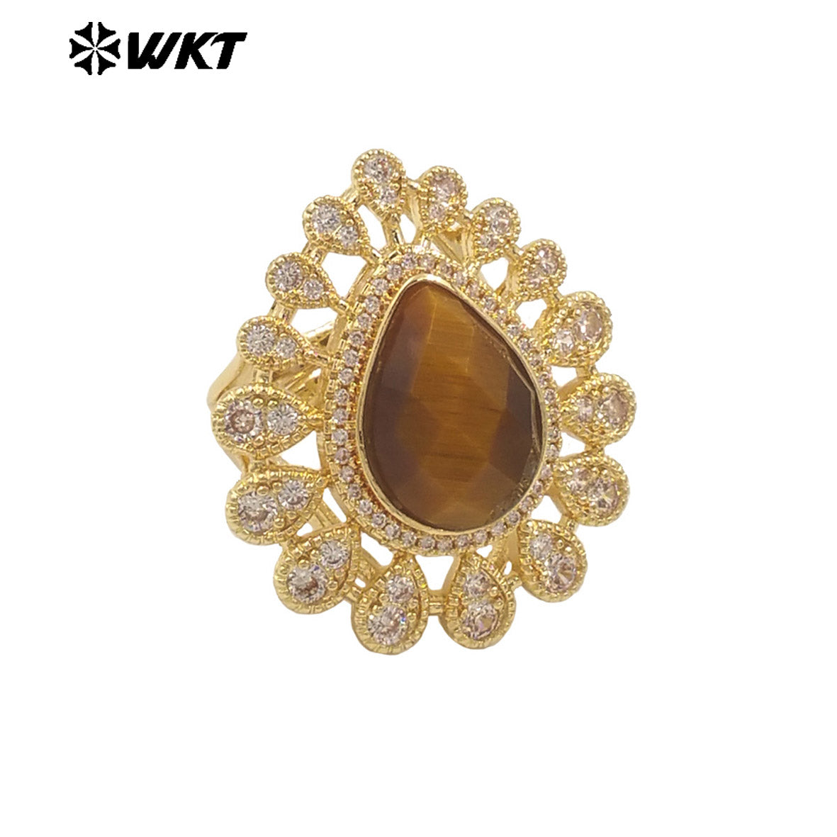 WT-MR029 Wholesale Amazing New European Delicate Micro Pave Cubic Zircon Setting Drop Stone Gold Plated Women Ring