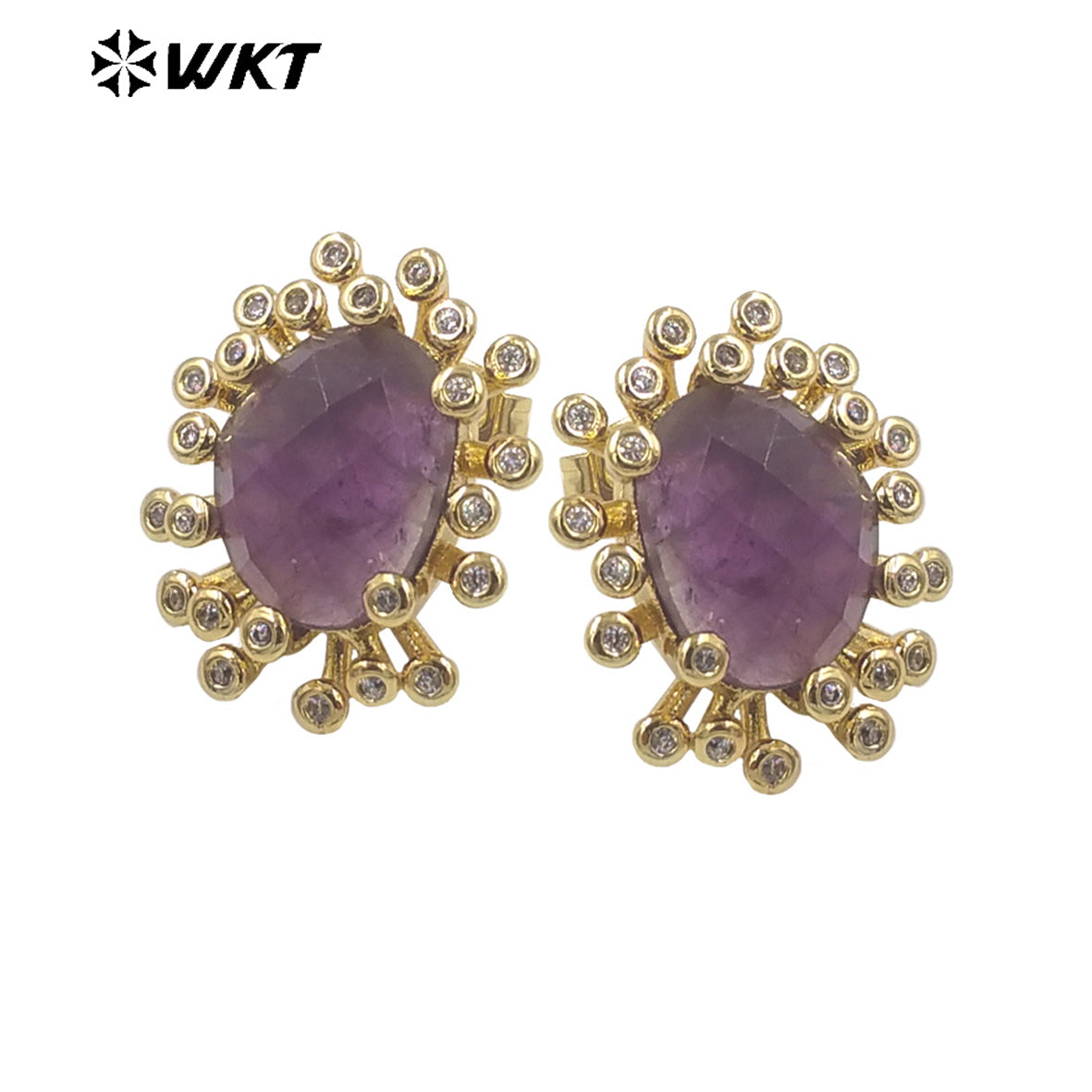 WT-ME092 Wholesale Newest Fashion square Gemstone with clear Cubic Zircon Around Setting Micro Pave Earrings Studs