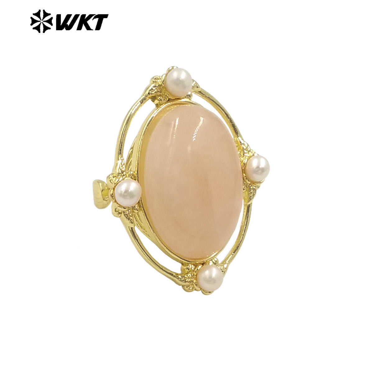 WT-R541 Wholesale Fashion Gold Plated Retro Natural Gemstone Lapis Amethyst Oval Stone With Pearl Beads Adjustable Women Ring