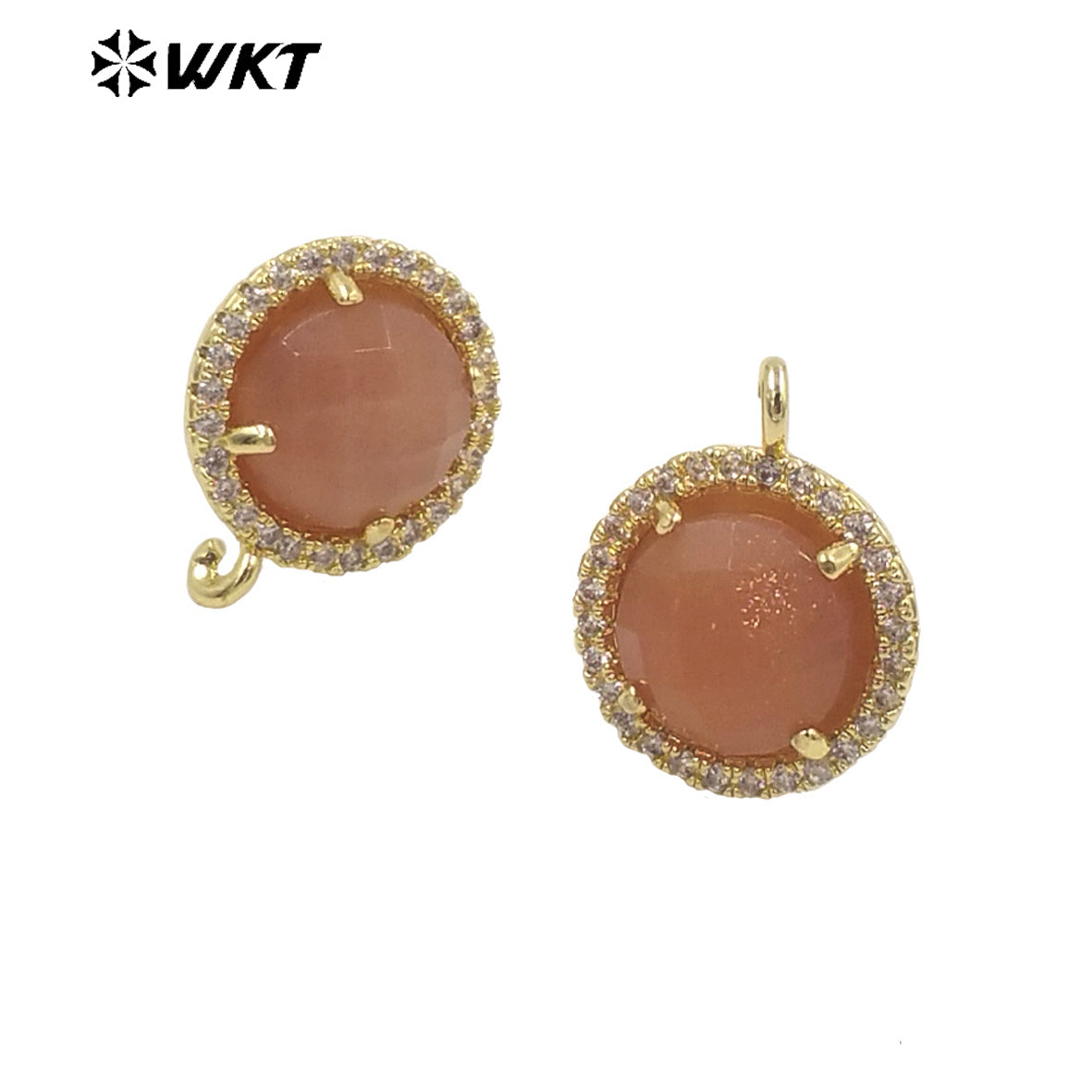 WT-JFE82 WKT Elegant 10mm Round 18k Gold Plated Claw Setting Stone Earring Hoops for DIY Making Fashion Gemstone Studs Findings