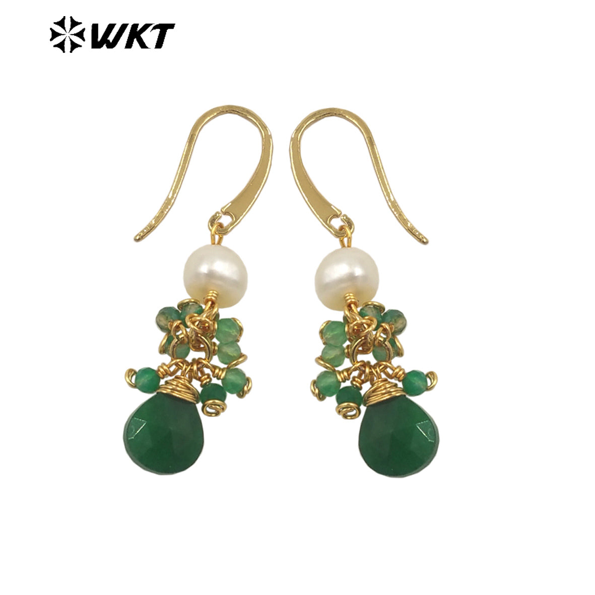 WT-E722 WKT Exclusive Design Handmade Precious Tiny Stone Charm Earrings Attractive Long Dangle Birthday Stone Earrings