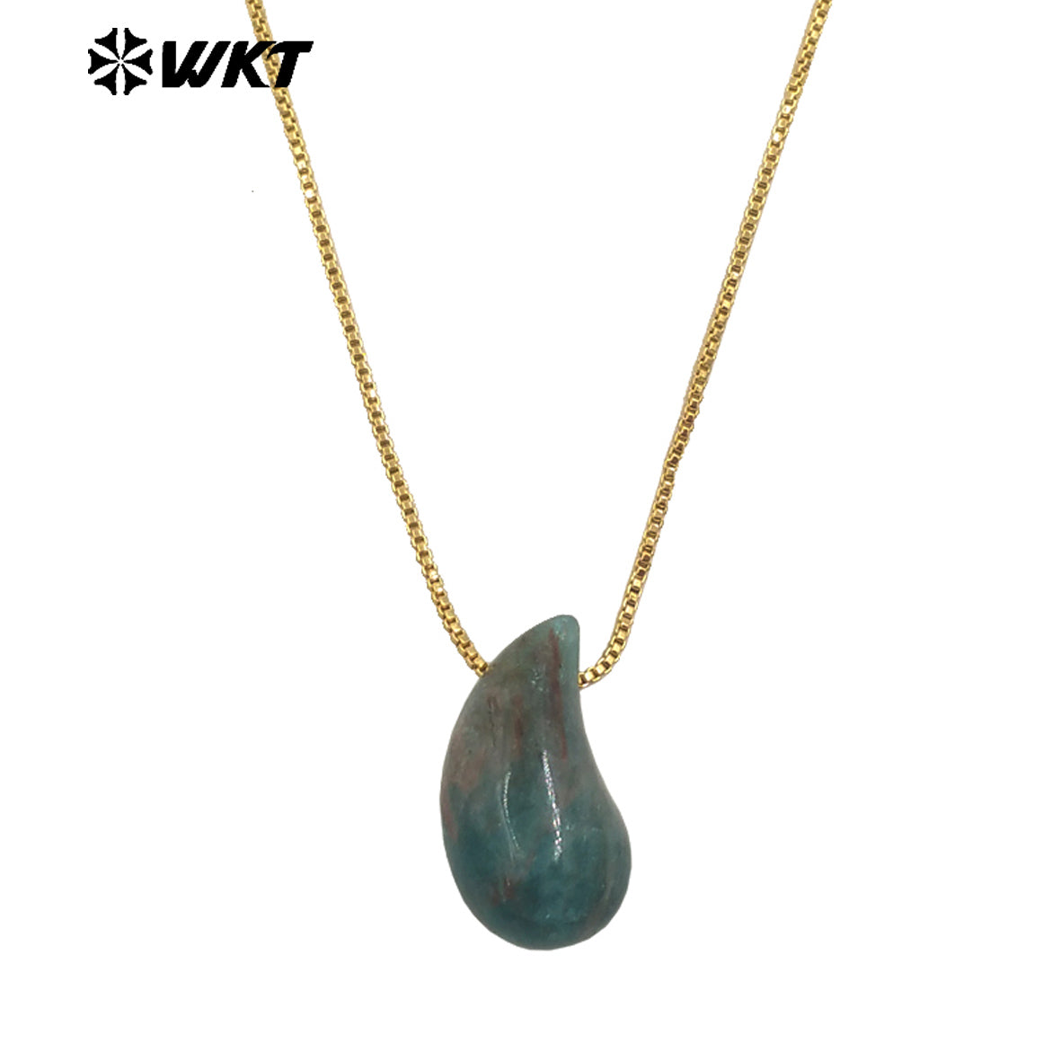 WT-N1483 WKT Wholesale New Design Natural Gemstone Necklace With Gold Color Tiny Chain Waterdrop Shape Female Birthday Jewelry