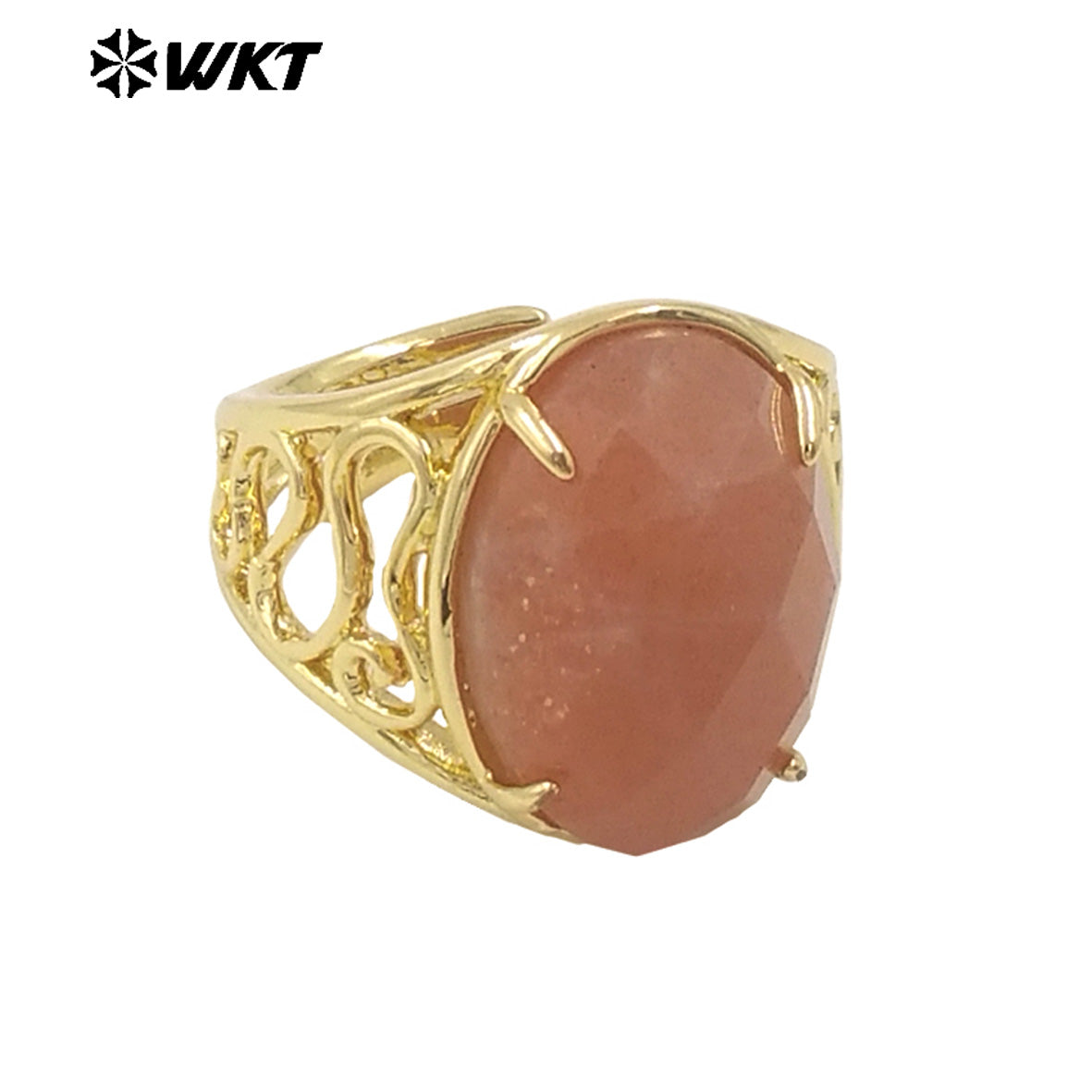WT-R527 WKT New Design Natural Oval Faceted Gemstone With Clawing Setting Sun Stone Women Cocktail Ring