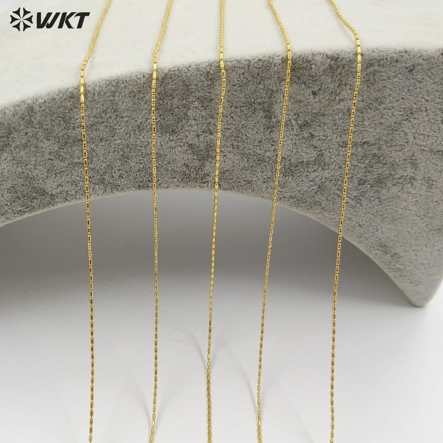 WT-JFN50 Top Quality Simple Classic 18K Gold Electroplated Yellow Brass Metal Fine Handmade Little Long Beads Chain Necklace