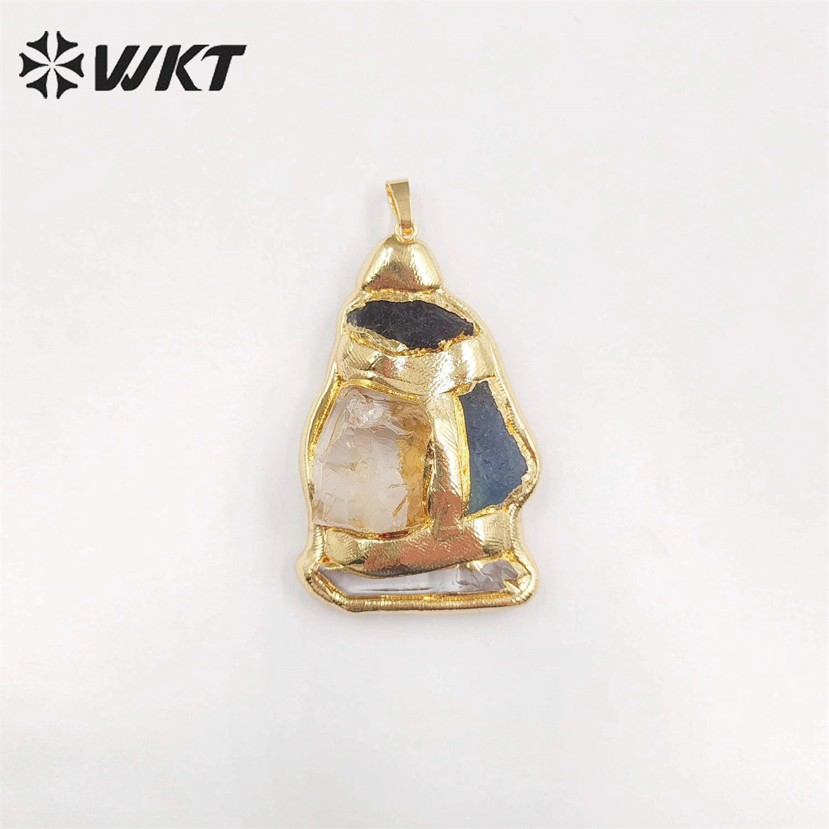 WT-P1906 WKT Exclusive Vintage Style Big Gemstone Pendants Handmade Gold Plated Yellow Citrine Stone Jewelry Pendants