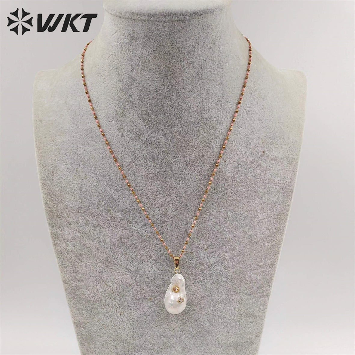 WT-JN091 White Baroque Pearl Necklace Pearl With CZ&Gemstones Beads Charm Women Fashion Necklace Jewelry Colorful Necklace