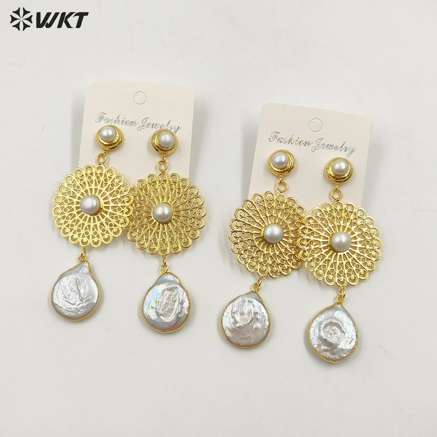WT-MPE128 Amazing Design Long Dangle Gorgeous Natural White Pearl Handmade Women Drop Earrings for Wedding Studs
