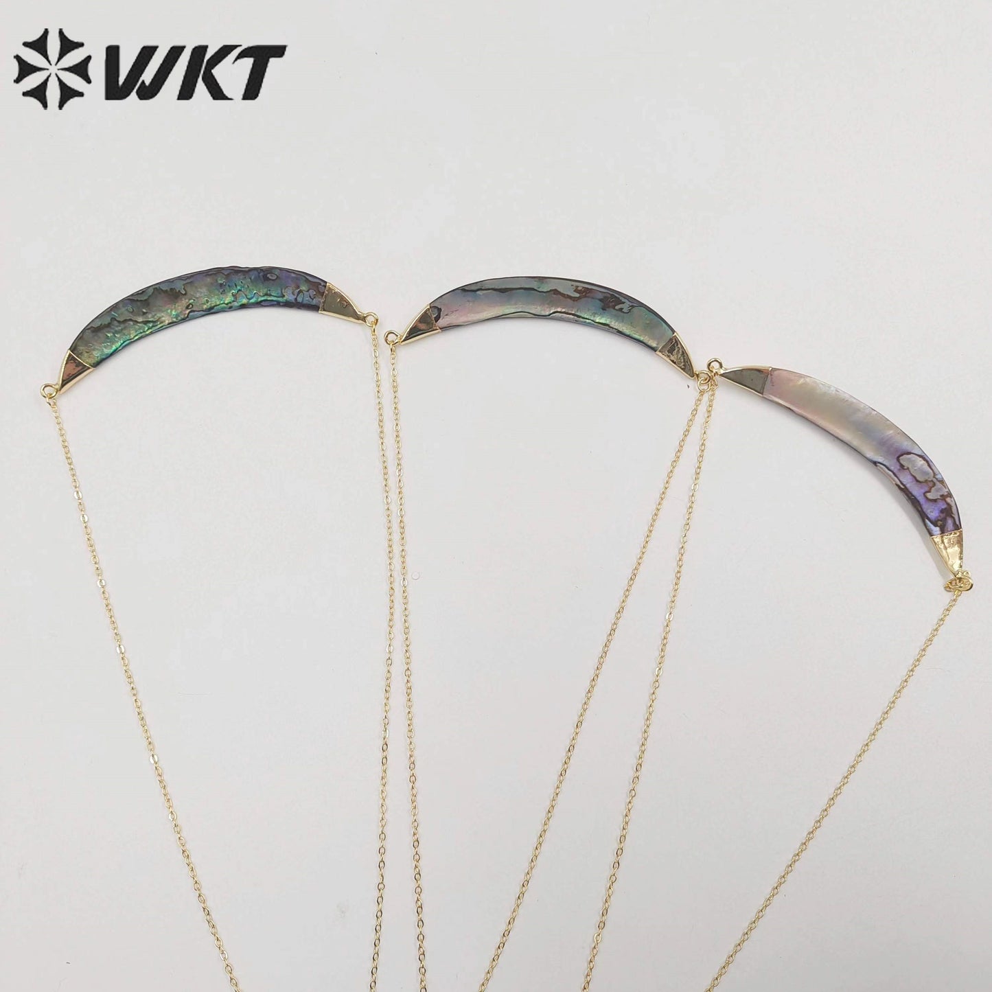 WT-N470 Fashion Double Bails Natural Abalone Horn Necklace 18k Gold Plated Shell Horn Women Necklace With 18 Inch Chain