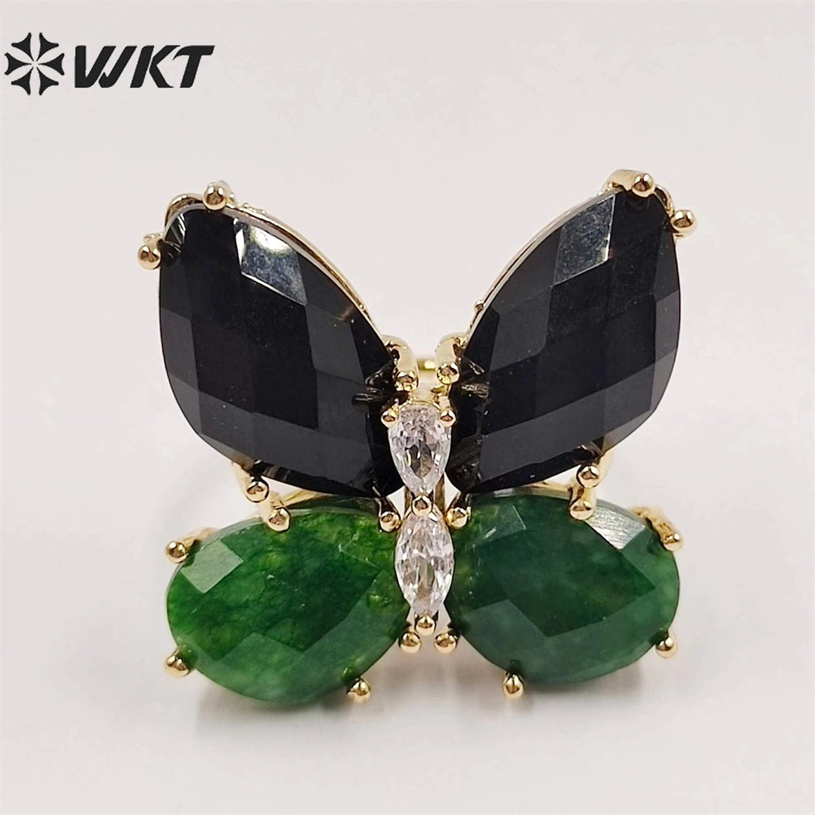 WT-R464 Amazing Natural Gemstone Carved Stone Ring Gorgeous Women Gold Plated Hand Carved Fashion Butterfly Ring