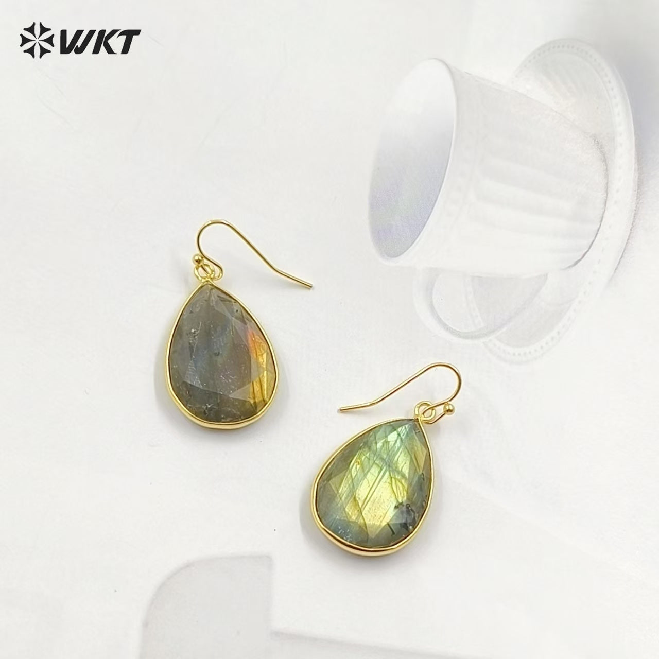 WT-E189 Wholesale Fashion Earrings Labradorite Stone With 24k Gold Plated For Elegant Women Jewelry Charming Accessory
