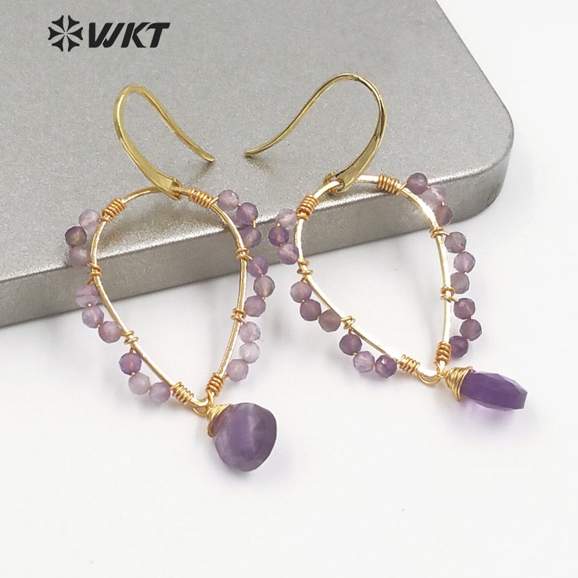 WT-E693 Amazing Wire Wrapped Natural Gemstone Drop Charming Earrings Unique Handmade Tiny Beads Earrings for Friend Gift