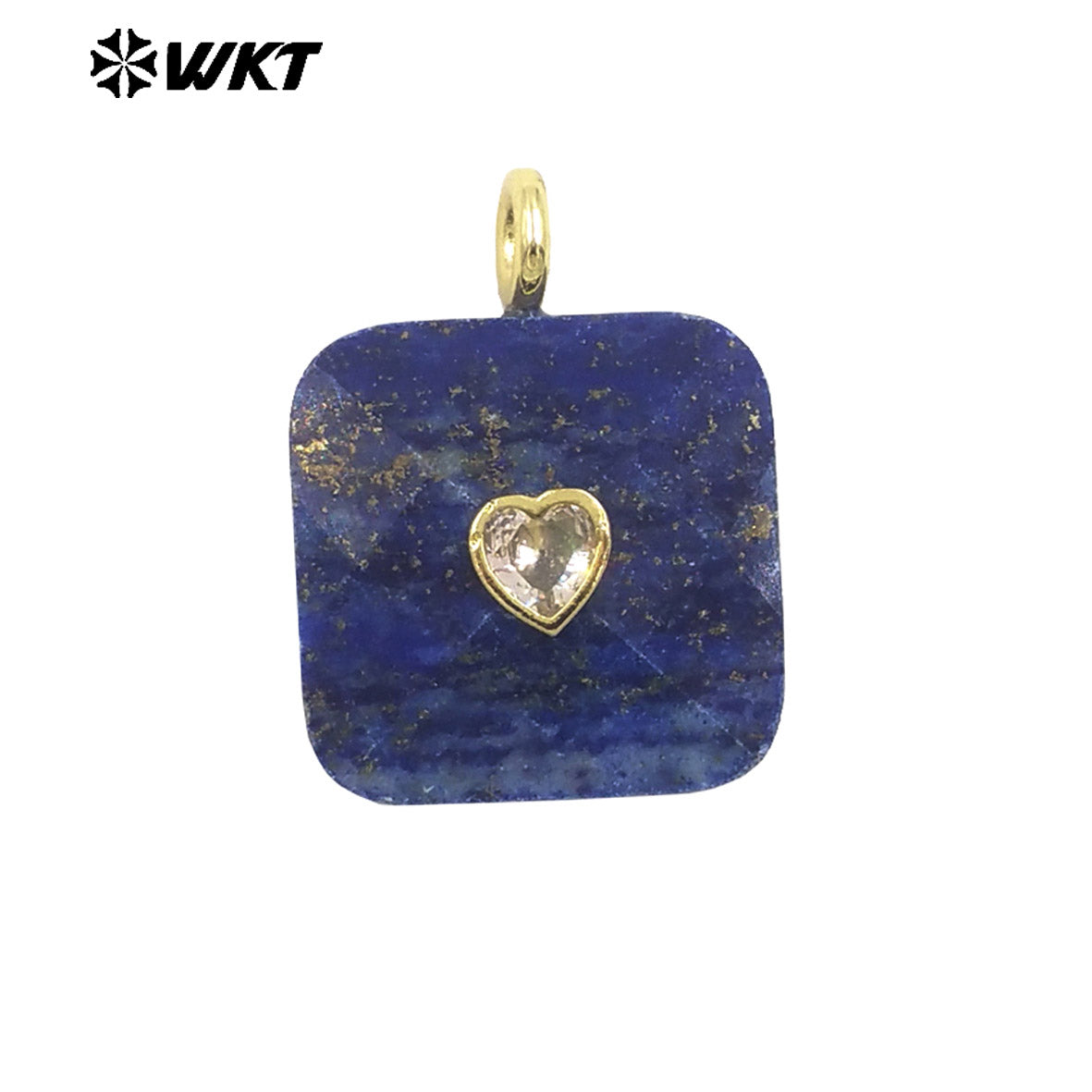 WT-P2105 Fashionable Heart Zircon And Multiple Natural Gemstones Facet Square Gold Pendants For Women Necklaces Design