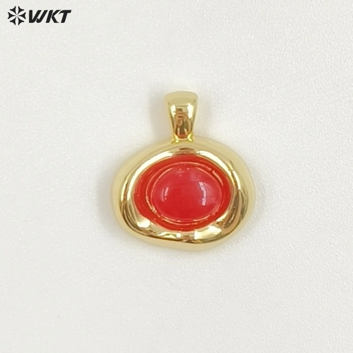 WT-P2030 High Quality 18K Gold Electroplated Tiger Eye Natural Gemstones Cute Little Round Pendant For Earrings Necklace DIY