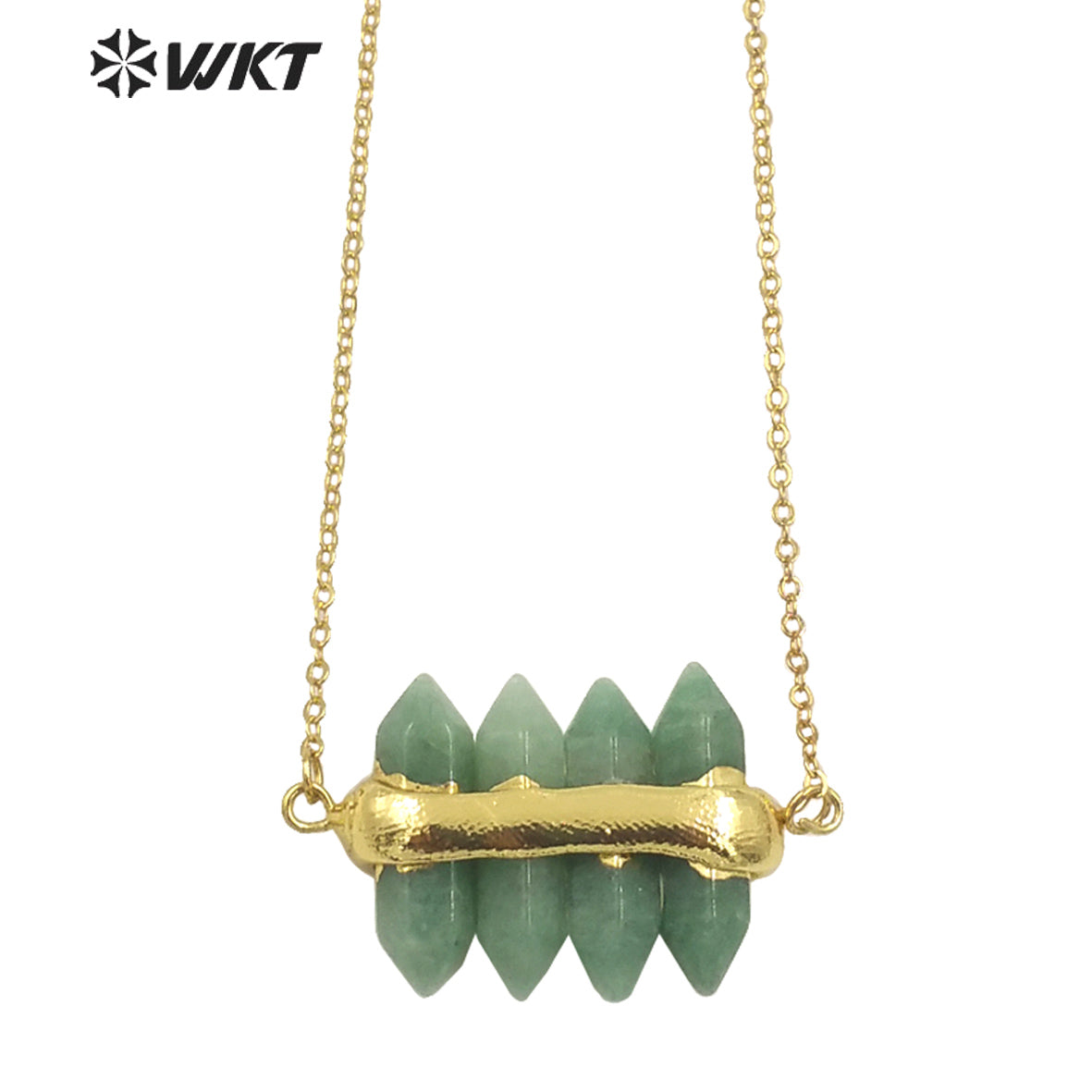 WT-N1460 WKT NEW Design Double Gemstone Point Rose Quartz Amethyst Energy Lucky Stone Necklace Many Colors Available