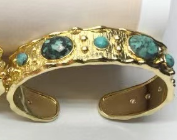 WT-B663 Delicate 18K Real Gold Plated Multi Natural Precious Stones in Bezel Setting Women Birthday Gift Gemstone Bangle