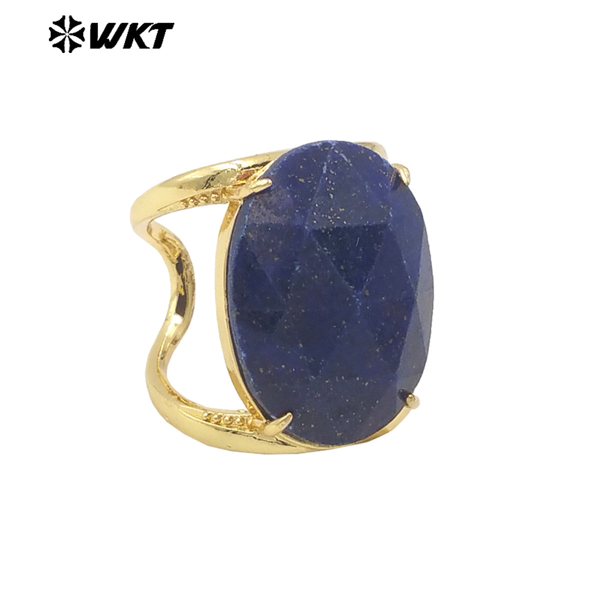 WT-R525 Simple Design 18K Real Gold Plated Claw Setting Faceted Natural Stone Cocktail Women Ring in Available Size
