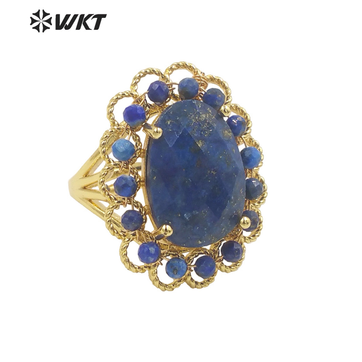 WT-R460 Wholesale Newest Gorgeous Women Oval Natural Amazonite Wedding Ring Faceted Stone Beads Anniversary Ring in Gold