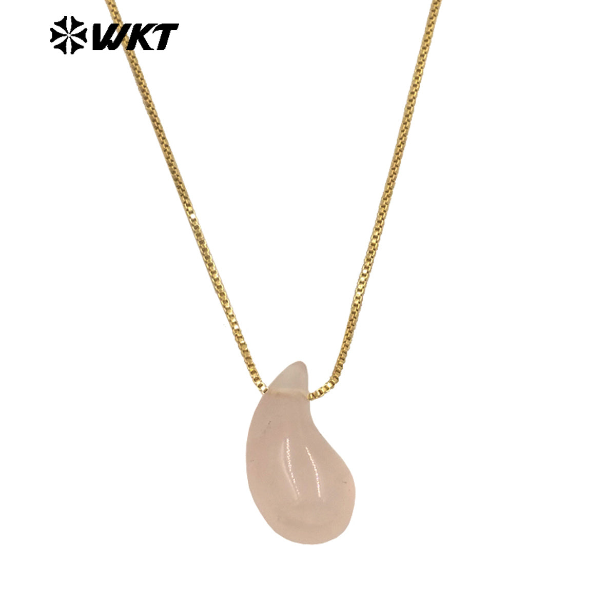 WT-N1483 WKT Wholesale New Design Natural Gemstone Necklace With Gold Color Tiny Chain Waterdrop Shape Female Birthday Jewelry