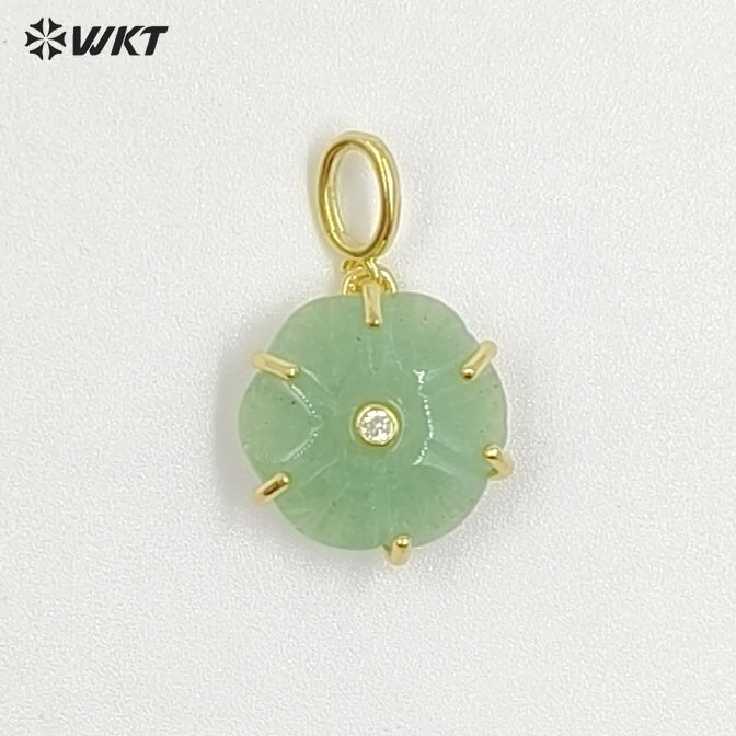 WT-P2121 Delicate Gold Plated Zircon And Natural Gemstones Carved Flower Shape Little Pendants For Girls Fashion Necklace Design