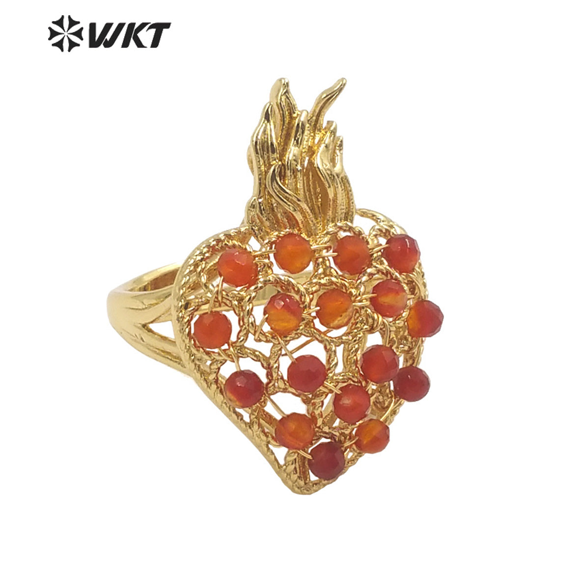 WT-R454 WKT New Design 18k Gold Plated Handmade Gemstone Fire Torch Ring Natural Precious Birthday Stone Ring