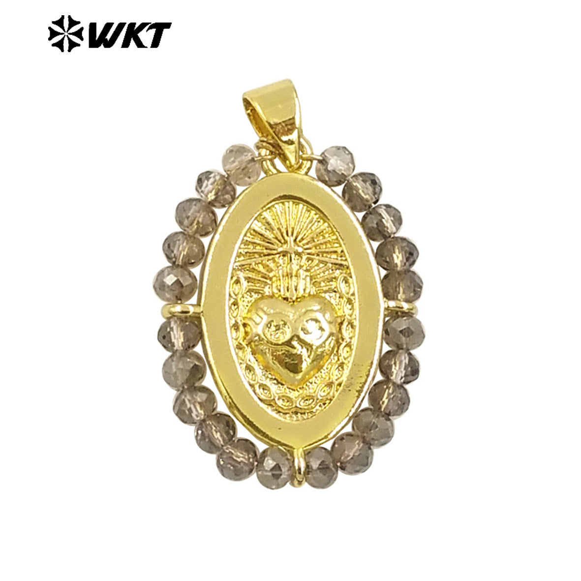 WT-MN993 New Spring Design 2024 Oval Shape Sant Heart Religious Gold Medal Necklace Women Jewelry