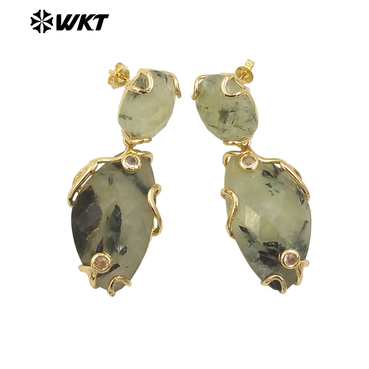 WT-E751 Wholesale New Gorgeous Precious Natural Gemstone Made With Claw Setting Amazonite Rose Quartz Dangle Stone Earrings