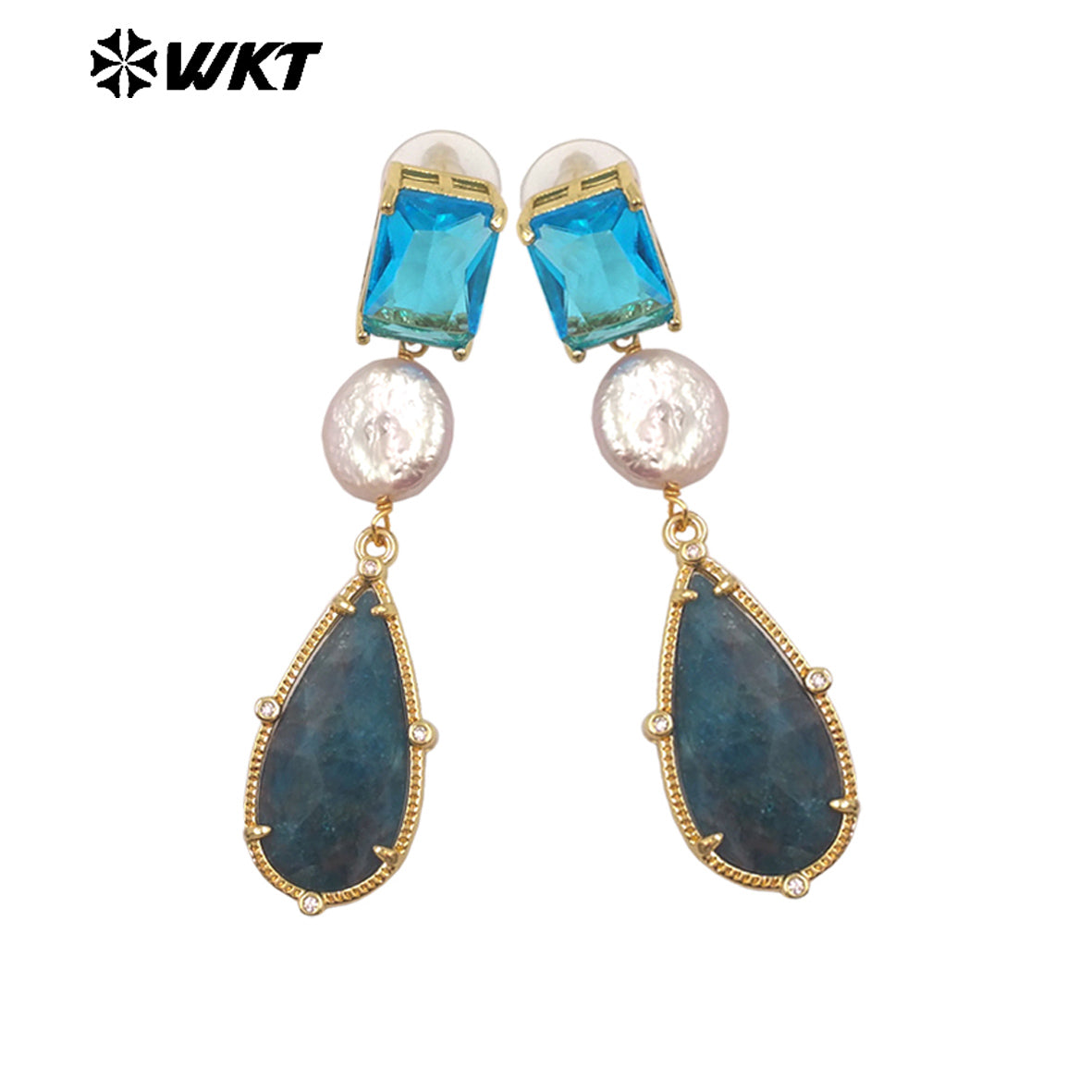 ME121 Wholesale Gold Plated Women Gemstones Earrings Jewelry Natural Amazonite Stone WaterBDrop Shape Romantic Ladies Gift