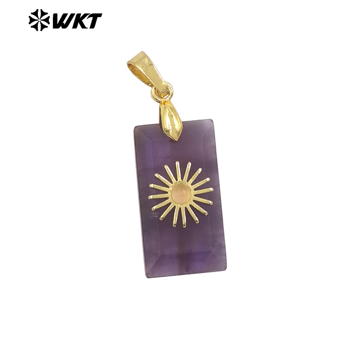WT-P2011 Fashion Popular Natural Gemstones Gold Plated Set In Little Rectangle Stone Pendant For Necklace Handmade Charms