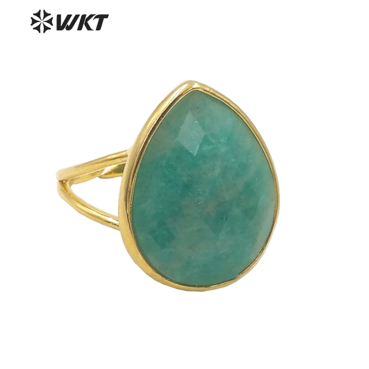 WT-R505 Gorgeous Big Drop Stone Amazonite Tiger Eye and Labradorite 18K Gold Plated Gemstone Women Birthday Ring