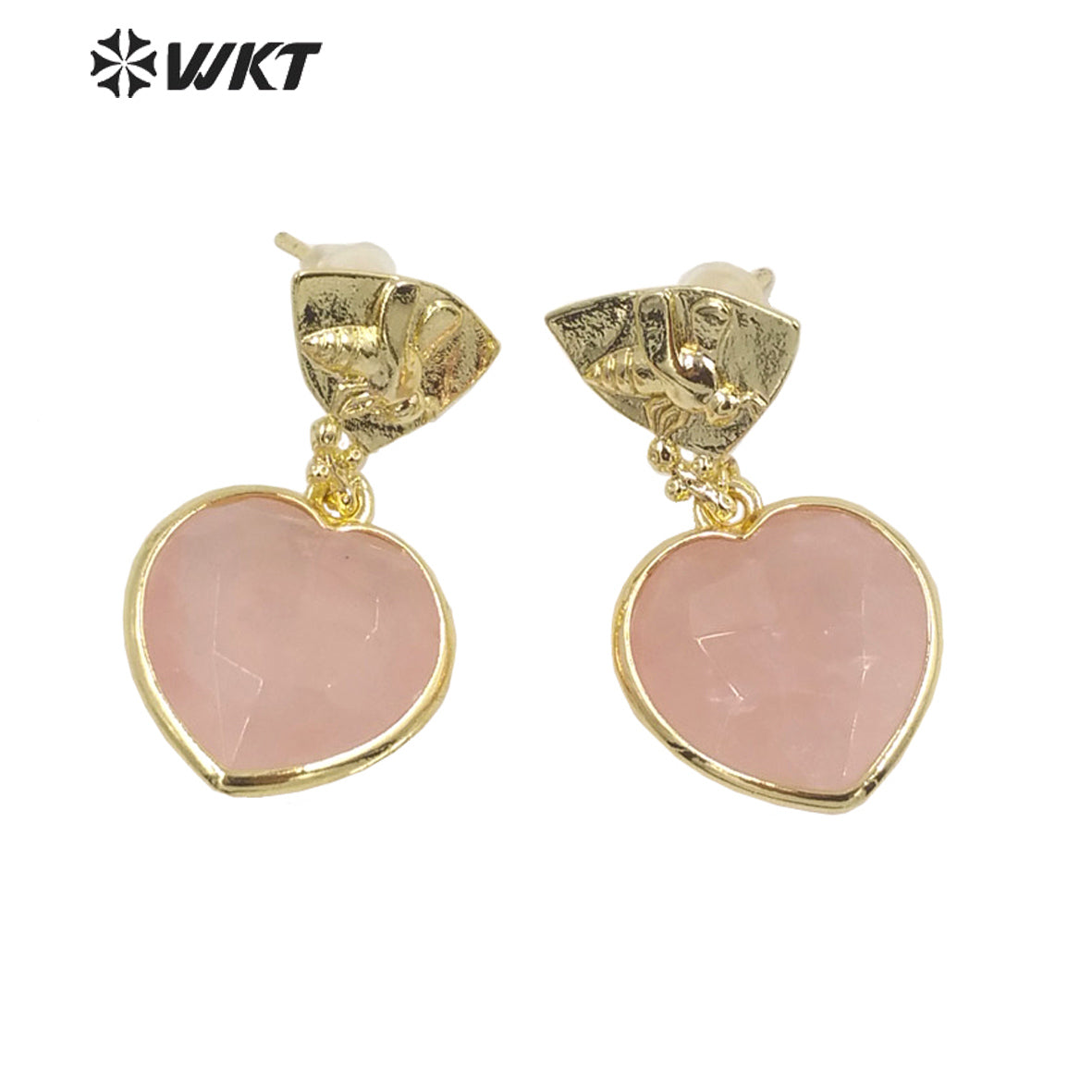 WT-E680 WKT Newest Fashion Small Lovely Heart Earrings Studs Gold Plated Natural Gemstone Women Stone Earrings