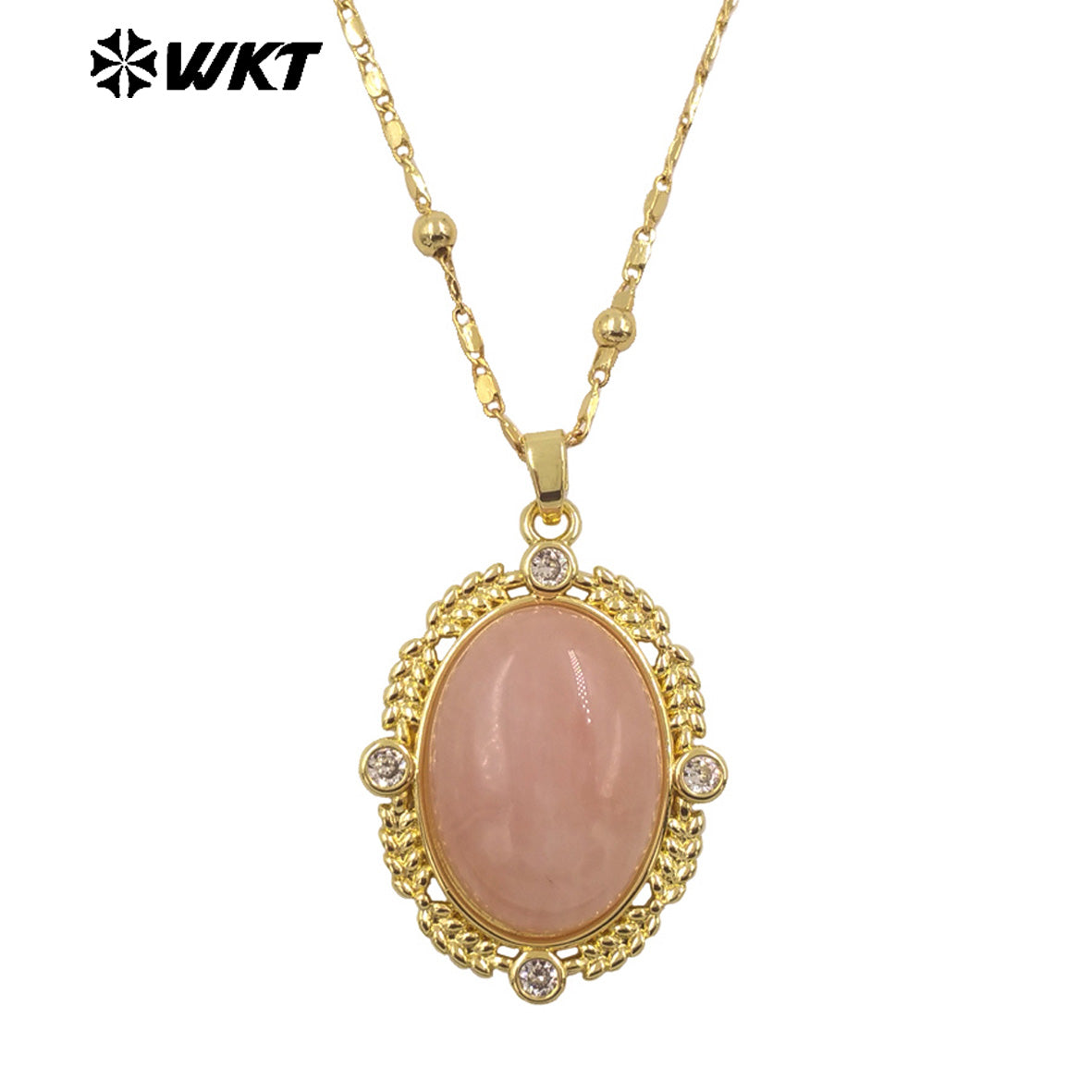 WT-N1474 Amazing 18K Real Gold Plated Resist Tarnishable Natural Gemstone Bezel Setting Oval Shape With Zircon Stone Necklace