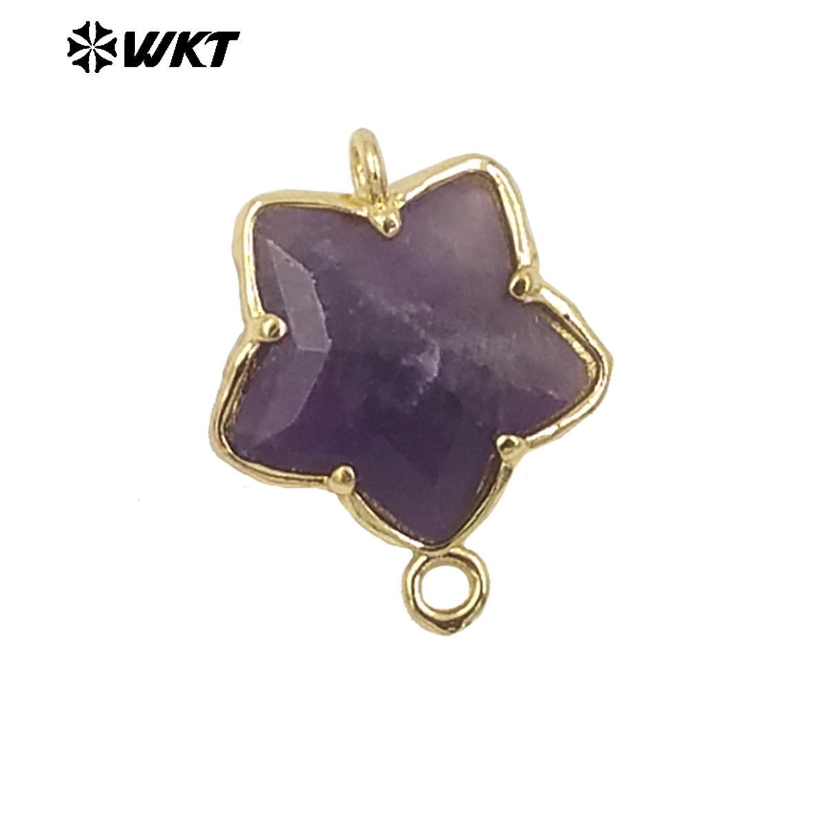WT-C327 Wholesale New Small Stone Carved Star Connectors 18K Gold Plated Claw Setting Lovely Double Loops Findings
