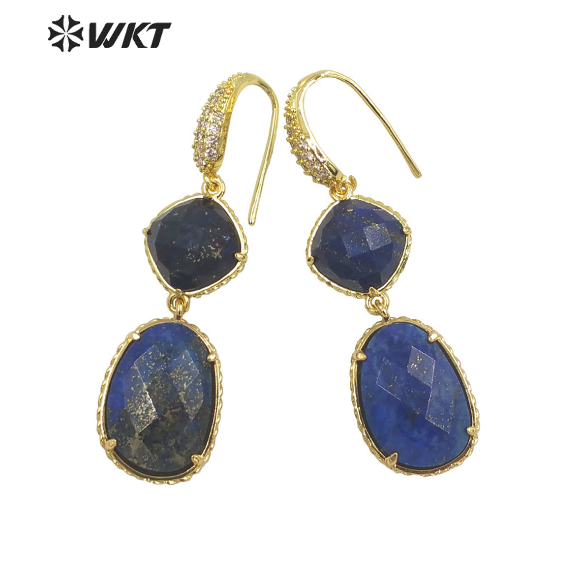 WT-E687 Wholesale Fashion Natural Amazonist Stone Earrings Women Amethyst Double Stone Prong Setting Gorgeous Earrings